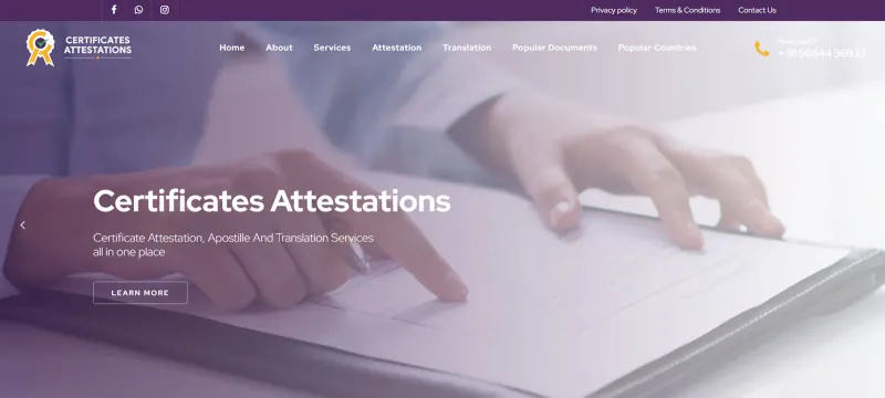 Certificates Attestations website preview