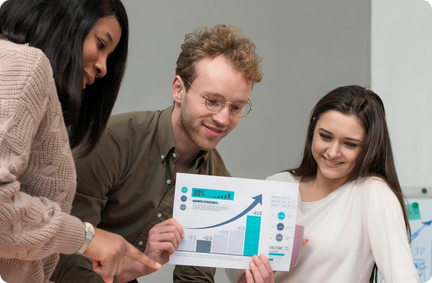 Team reviewing analytics on a tablet